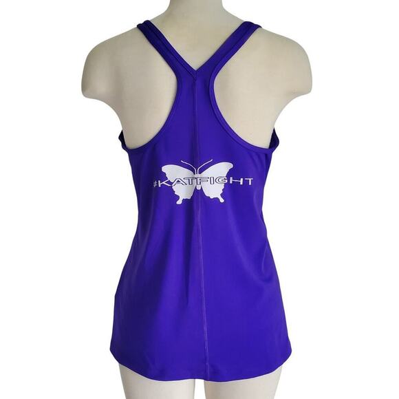 Under Armour HeatGear® Racerback Tank Top Deep Purple White Katfight logo Size M - Picture 3 of 12
